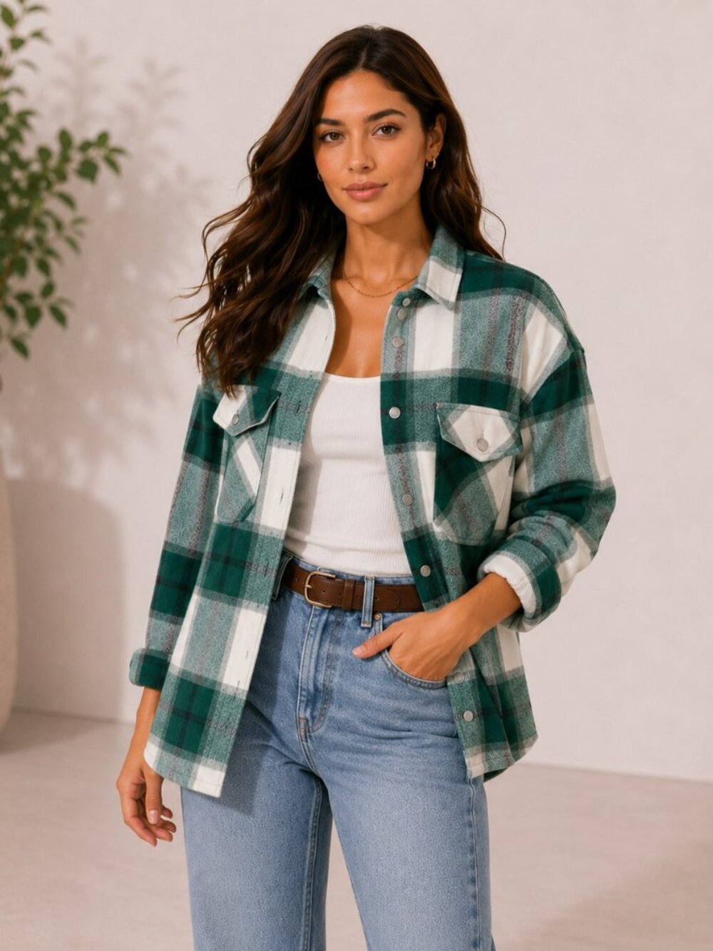 Zara Green Plaid Oversized Shacket Jacket XS